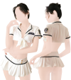 White policewoman cosplay outfit (skirt, police bra, g-string)