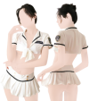 White policewoman cosplay outfit (skirt, police bra, thong)