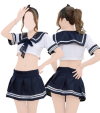 Dark blue schoolgirl outfit (skirt, bra, g-string)